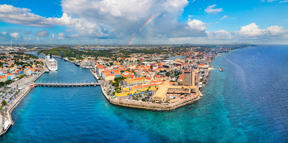 Downtown Willemstad, Curacao Drone Skyline Aerial