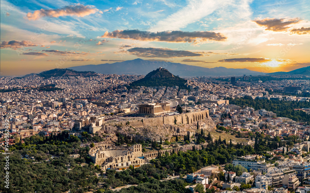 Parthenon and Acropolis Aerial in Athens, Greece