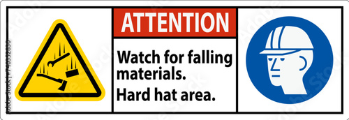 Attention Sign, Watch For Falling Materials, Hard Hat Area