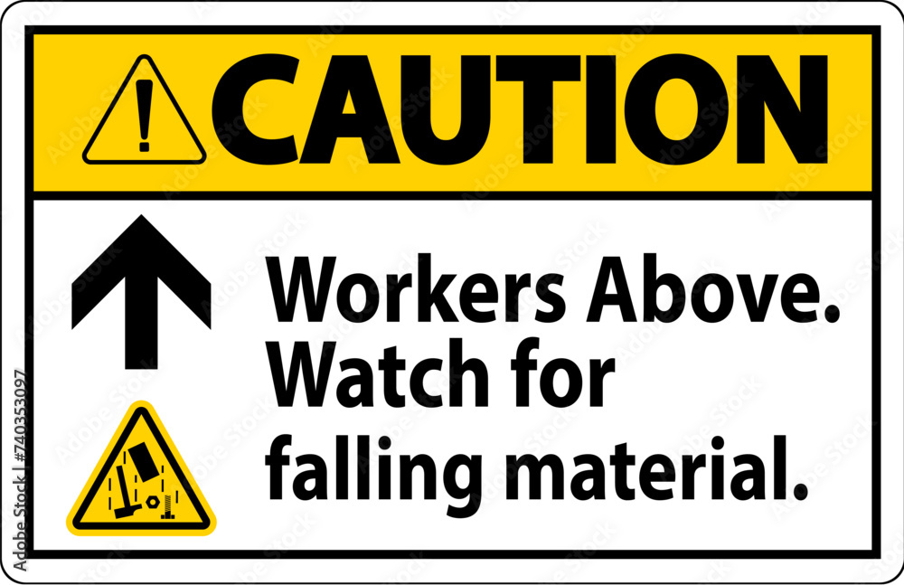 Caution Sign, Workers Above Falling Material Caution Sign, Workers Above Falling Material