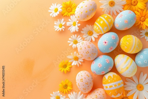 Happy Easter Eggs Basket Scripted greeting. Bunny hopping in flower Colorburst decoration. Adorable hare 3d motion graphic rabbit illustration. Holy week easter hunt Lively card material properties