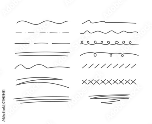 Hand-drawn scribble set. Collection of ink strokes and underlines. Doodle line vector elements.