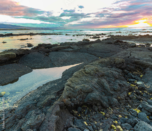 Cloud Reflection in Tide Pools on The Volcanic Shoreline of Giada's Beach, Hawaii Island, Hawaii, USA photo