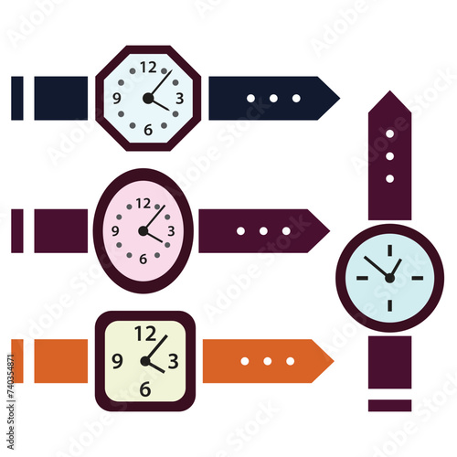 Hand watch set, color isolated on white background, vector illustration.