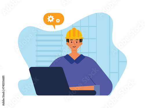 Male construction engineer. Builder vector illustration.