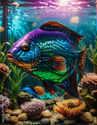 Illustration Fish reflecting beautiful rainbow light generative ai © Ataphola