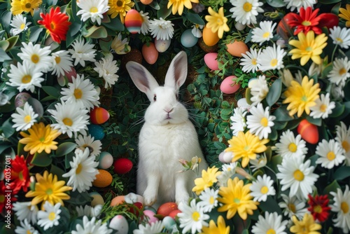 Happy Easter Eggs Basket hop regulations. Bunny hopping in flower Eye catching decoration. Adorable hare 3d Volunteer opportunities rabbit illustration. Holy week easter hunt ruby card fellowship