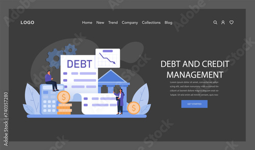 An analytical approach to managing finances, featuring ledger details, trend graphs, and banking symbols