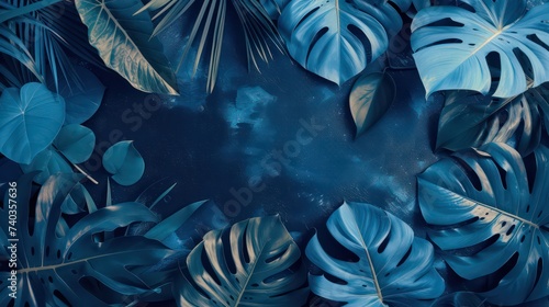 Collection of tropical leaves,foliage plant in blue color with copy space background, wallpaper