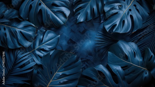 Collection of tropical leaves,foliage plant in blue color with copy space background, wallpaper