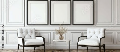 Elegant white chair in modern interior design for relaxation and comfort © TheWaterMeloonProjec