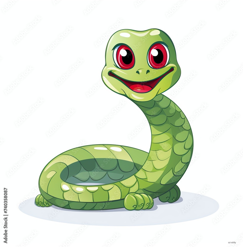 Fototapeta premium a cute cartoon snake on a white background, in the style of yaka art