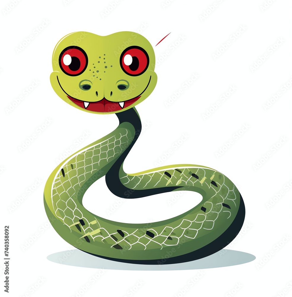 a cute cartoon snake on a white background, in the style of yaka art a cute cartoon snake on a white background, in the style of yaka art