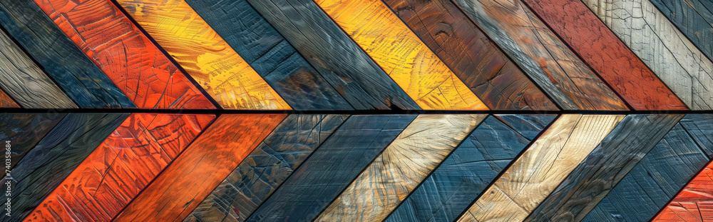 Colorful rustic rough wood texture background with 90 degree angle scales - obrazy, fototapety, plakaty 