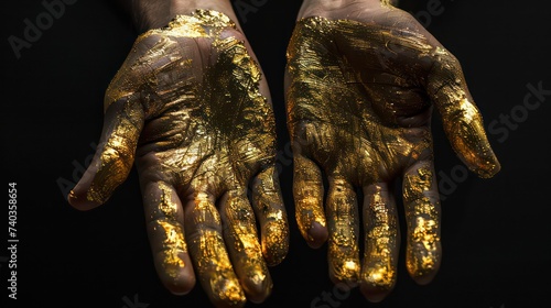 Golden hands on a dark background concept of skilled fingers. Hands of a creative person with talent in any field, hands of a talented person © Ibad