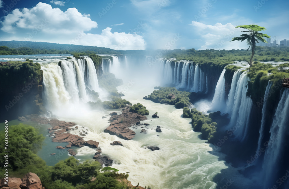 Fototapeta premium Wunderschöner Wasserfall, Spektakuläre Natur mit Wasserfall bei Sonnenschein