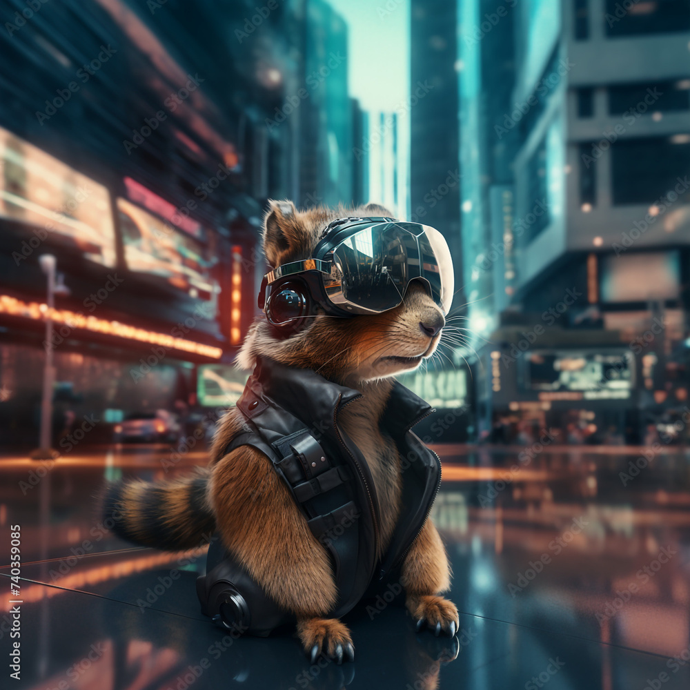 Cute Squirrel with sci fi vr glasses