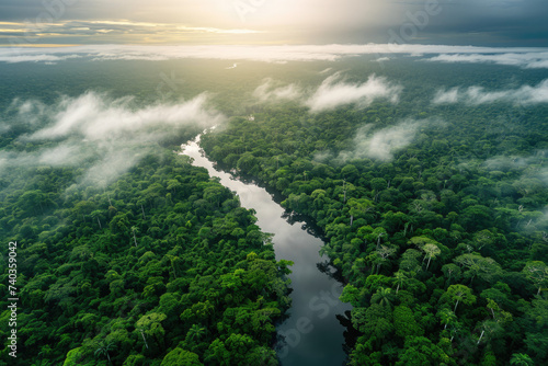 Amazon Aerial Symphony: A Mesmerizing View Over the Vast Amazon Rainforest, Unveiling the Rich Biodiversity of Brazil, Peru, Colombia, and Other Amazonia Countries © Mr. Bolota