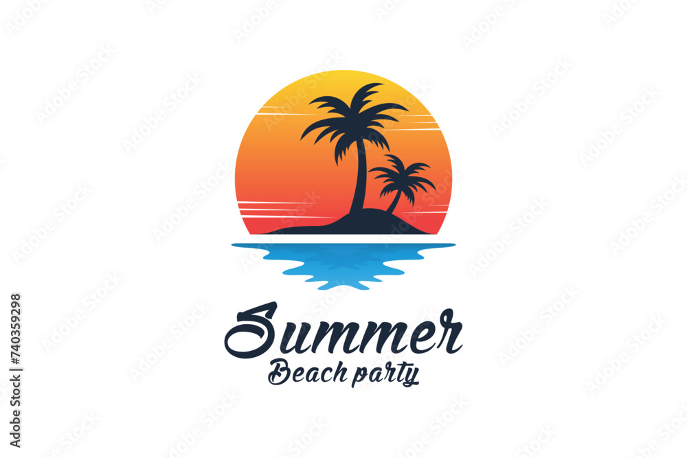 Summer beach logo template with ocean creative concept Premium Vector Summer beach logo template with ocean creative concept Premium Vector