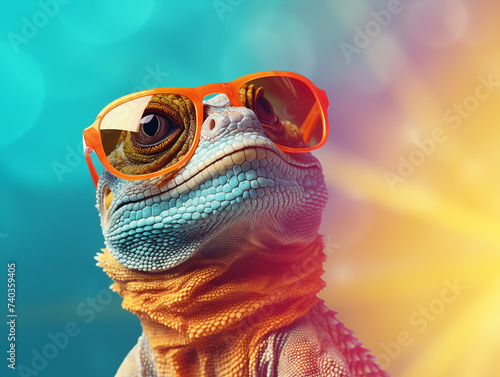 Ein Leguan mit Sonnenbrille, bunte Eidechse