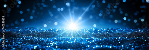 Abstract blue banner background with blurred lights. Copy space for text.