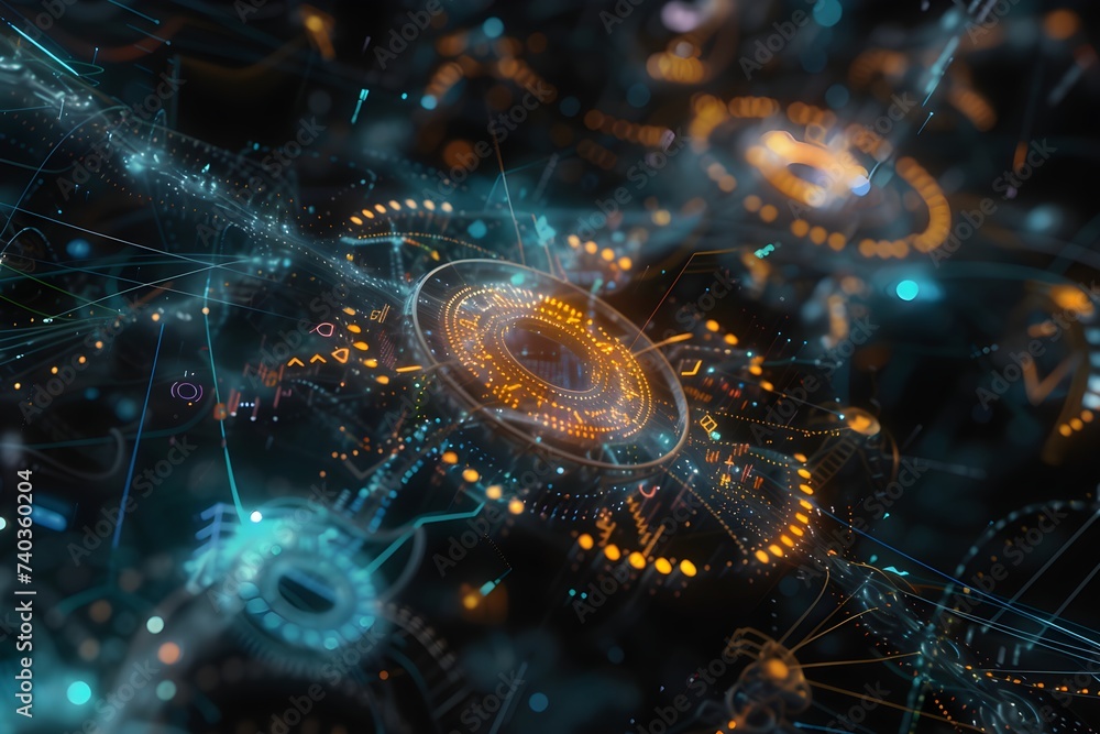 vortex of blue energy surrounding a central futuristic chipset data streams, binary code, and glowing nodes symbolize blockchain, AI vortex of blue energy surrounding a central futuristic chipset data streams, binary code, and glowing nodes symbolize blockchain, AI