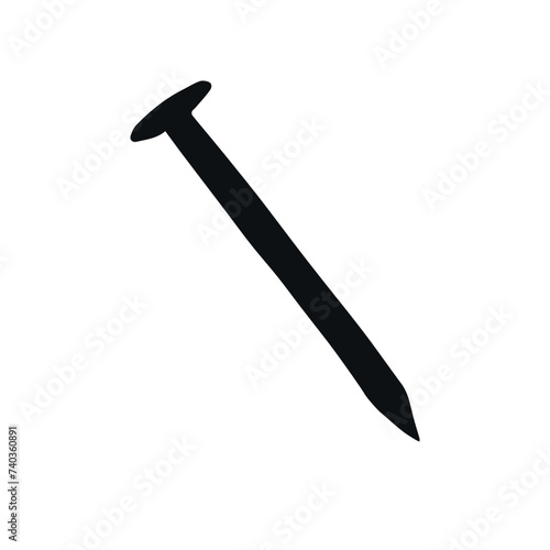Vector hand drawn nail pin silhouette isolated on white background