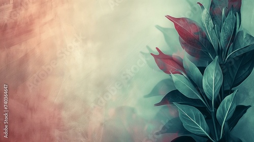 Elegant Red and Green Foliage on Soft Pastel Gradient Background for Artistic Design
