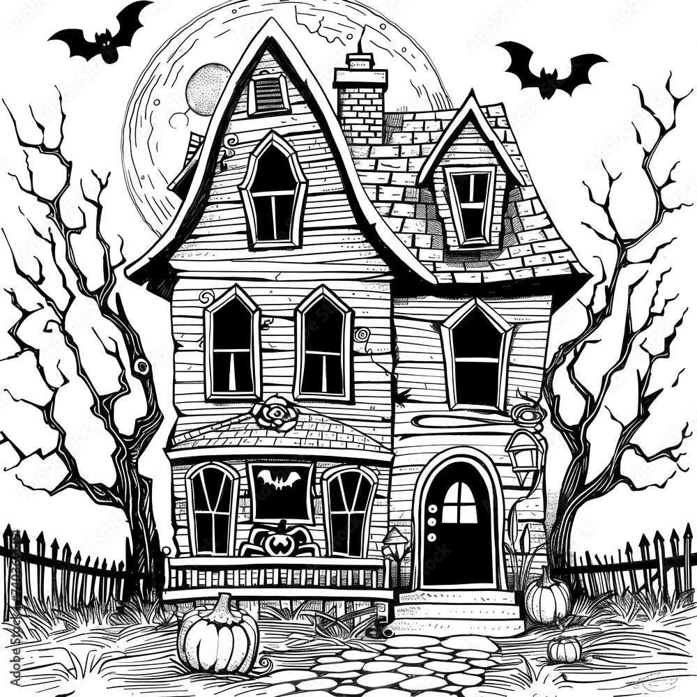 Haunted house Halloween coloring page