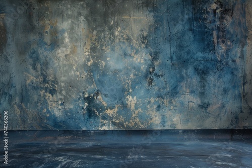 Blue and Gray Wall in Empty Room. Generative AI