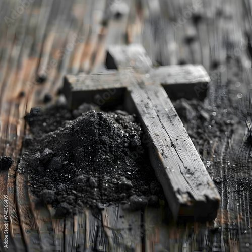Ashes next to a wooden crucifix for Ash Wednesday  photo