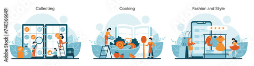 Coin collectors scrutinize valuables, chefs joyfully engage in cooking, fashion enthusiasts review styles