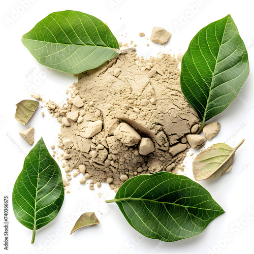 Kava Kava powder with leaves on a white background  photo