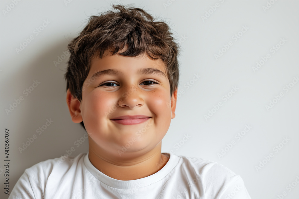 Studio portrait of smiling overweight young boy. Studio portrait of smiling overweight young boy.