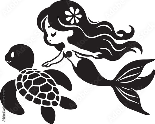 Cute Mermaid, Little Mermaid, Mermaid SVG, Mermaid Silhouette, Mermaid Cut Files