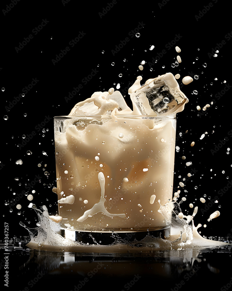 White Russian on the Rocks with a Splash, Alcoholic Beverage Cocktail