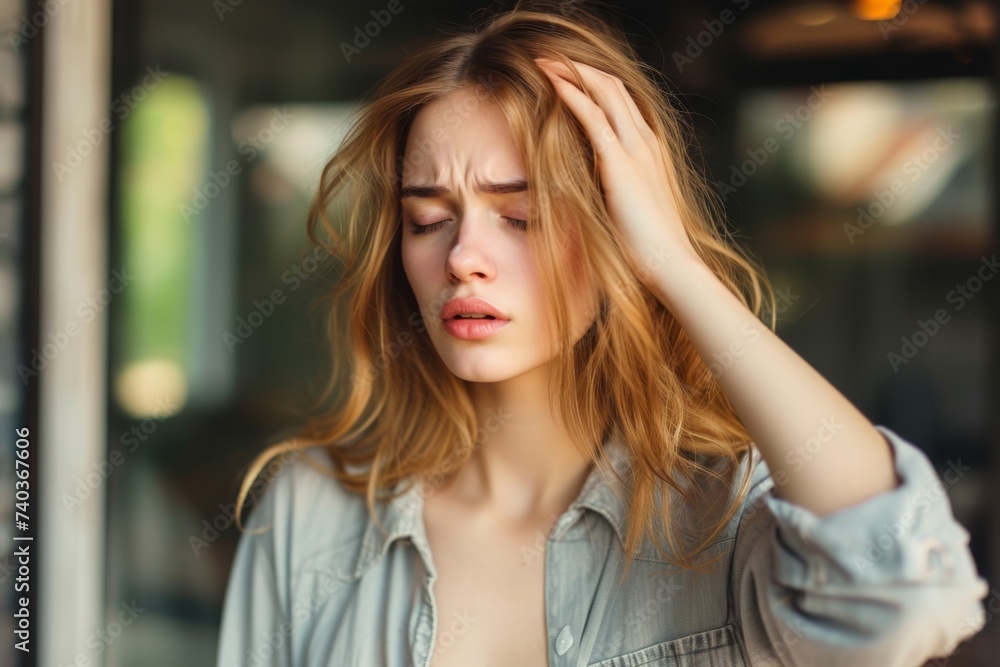 Woman experiencing headache outdoors
