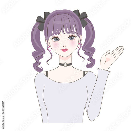 左手で案内する女の子