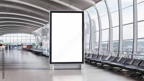 Blank billboard posters in the airport,Empty advertising billboard at aerodrome, public shopping center mall or business center high big advertisement board space blank mockup signboard generative ai photo