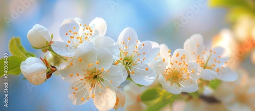 Intricate Details of a Serene White Flower Blossoming Beautifully on a Tree Branch