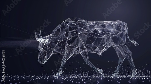 Stock Market. Bull market trading. Up trend. Low poly wireframe, lines. Illustration vector
