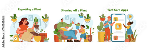 Indoor plant care set. Flat vector illustration