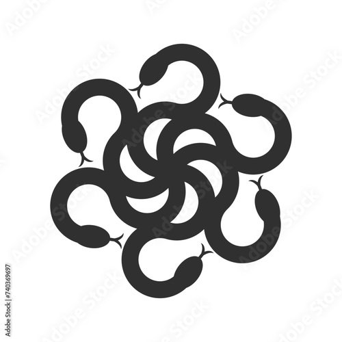 hydra or some snake in a circle shape illustration made with one color