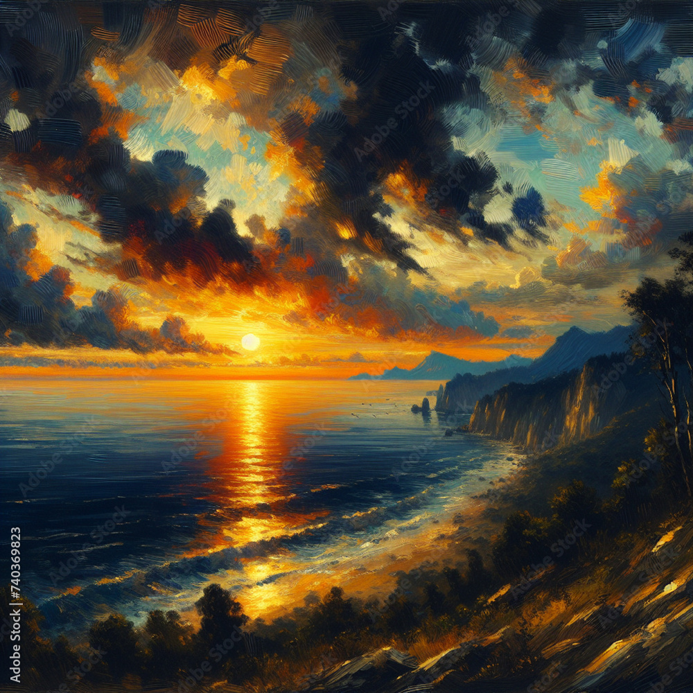 Zachód słońca nad morzem - obrazy, fototapety, plakaty 