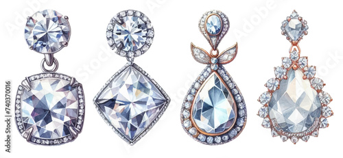 Diamond earrings watercolor illustration material set