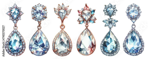 Diamond earrings watercolor illustration material set photo