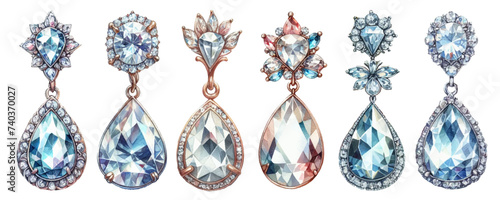 Diamond earrings watercolor illustration material set