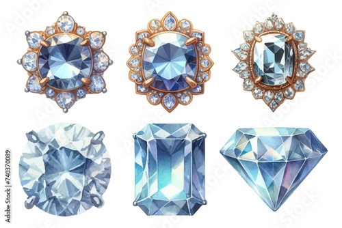 Diamond rhinestone watercolor illustration material set