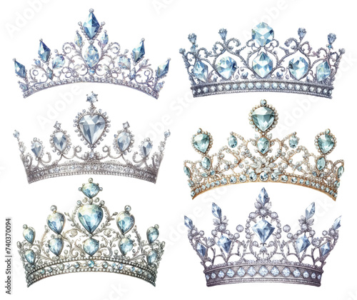 Diamond tiara watercolor illustration material set
