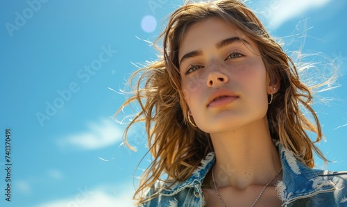A young tall woman wearing ...